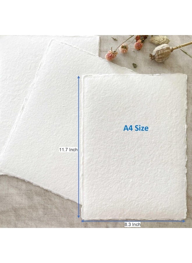 KhpalKar 20 Sheets Cotton Paper A4 Size 300 GSM Handmade Deckle Edge White Color 100% Cotton Papers Ecologically for Greetings Cards Invitations Calligraphy Wedding Stationery and Painting - Image 2